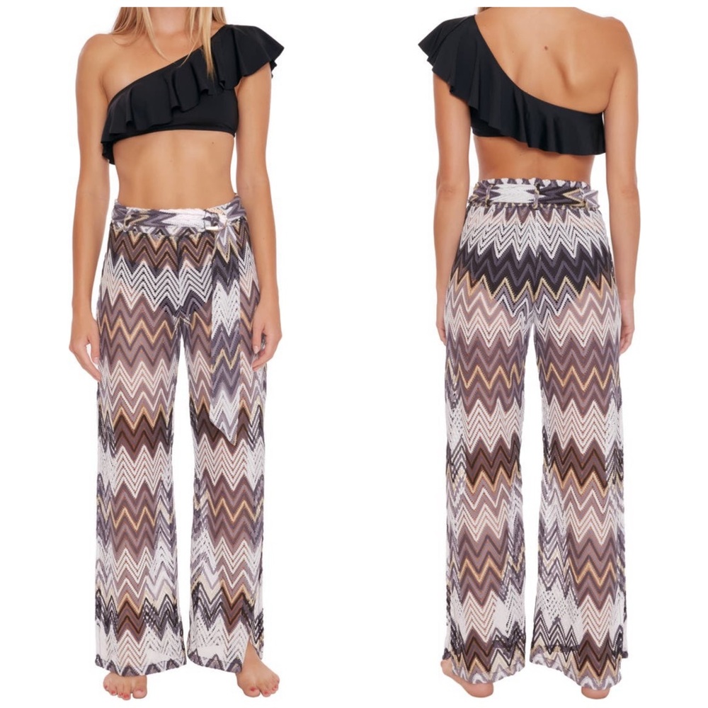Trina Turk Chevron Print Drift Side Slit Crochet Lounge Pool Swim Pants NWT M